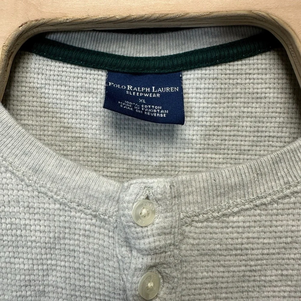 Polo Ralph Lauren Mens XL Grey Waffle Knit Thermal Henley Sleepwear Shirt L/S